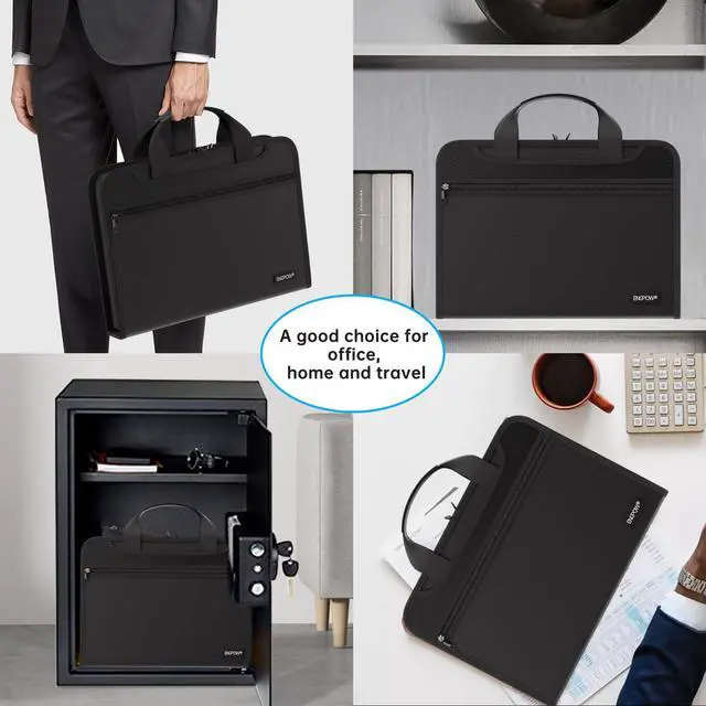 Alt view image 7 of 7 - Document Organizer Folder, Fireproof Expanding File Folder with Multi Pockets, 3 Pockets File Organizer with Handle, Portable Home Travel Safe Storage for Important Documents, Passport, Laptop