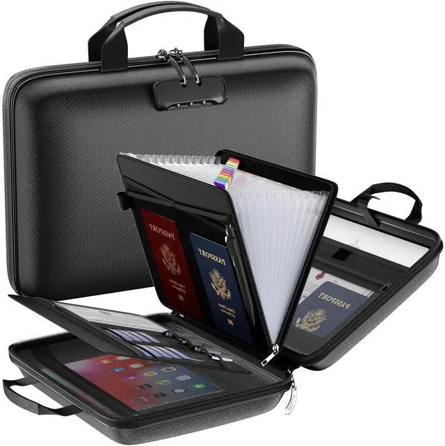 Main image of Fireproof File Organizer with Lock, Hard Case Fireproof Document Box with 13 Pockets Accordion File Folder, Important Document Organizer for Letter A4 Files Laptop Passports (Black)
