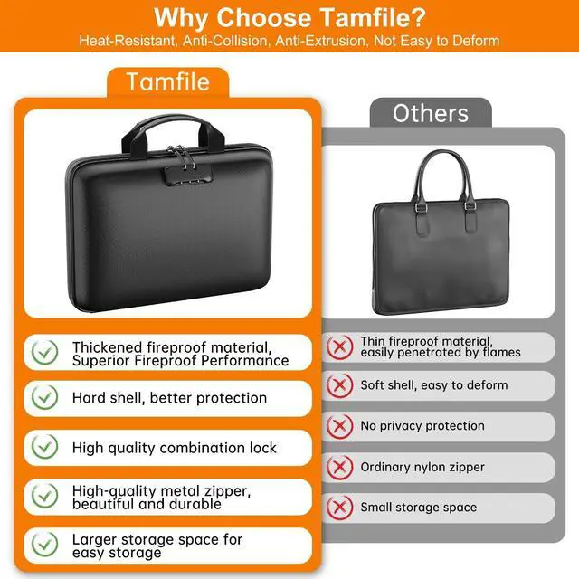 Alt view image 3 of 7 - Fireproof File Organizer with Lock, Hard Case Fireproof Document Box with 13 Pockets Accordion File Folder, Important Document Organizer for Letter A4 Files Laptop Passports (Black)