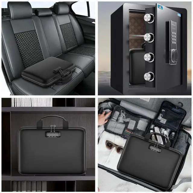 Alt view image 6 of 7 - Fireproof File Organizer with Lock, Hard Case Fireproof Document Box with 13 Pockets Accordion File Folder, Important Document Organizer for Letter A4 Files Laptop Passports (Black)