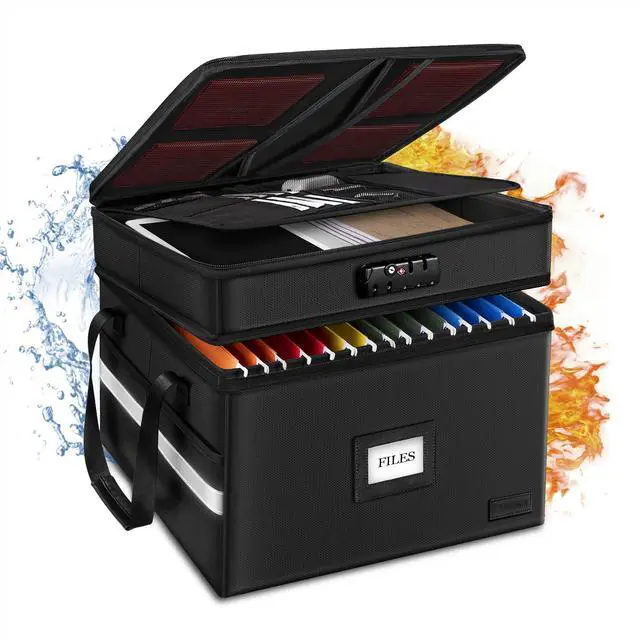 Main image of Fireproof File Organizer with Lock, 2 Layer Fireproof Document Box with 5 Tab Inserts, Portable Office File Cabinet Collapsible File Storage for Hanging Letter, Legal Size Folder