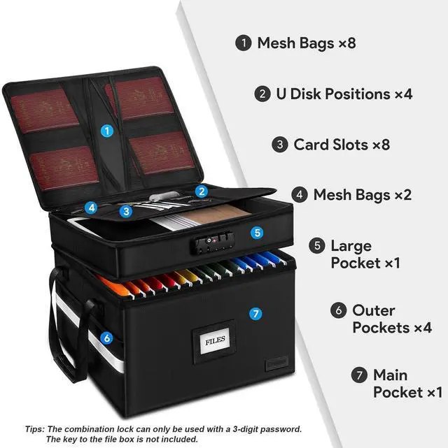 Alt view image 2 of 7 - Fireproof File Organizer with Lock, 2 Layer Fireproof Document Box with 5 Tab Inserts, Portable Office File Cabinet Collapsible File Storage for Hanging Letter, Legal Size Folder