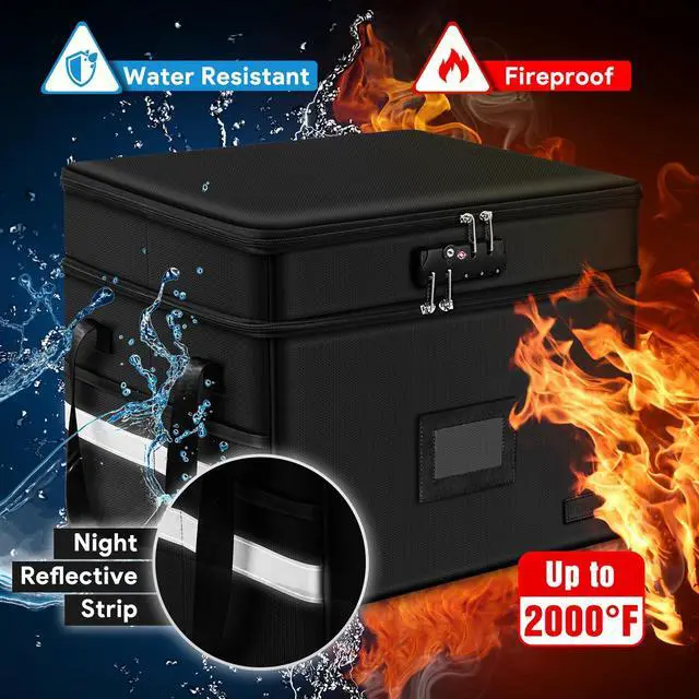 Alt view image 3 of 7 - Fireproof File Organizer with Lock, 2 Layer Fireproof Document Box with 5 Tab Inserts, Portable Office File Cabinet Collapsible File Storage for Hanging Letter, Legal Size Folder