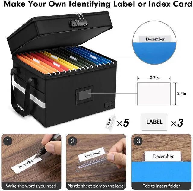 Alt view image 5 of 7 - Fireproof File Organizer with Lock, 2 Layer Fireproof Document Box with 5 Tab Inserts, Portable Office File Cabinet Collapsible File Storage for Hanging Letter, Legal Size Folder