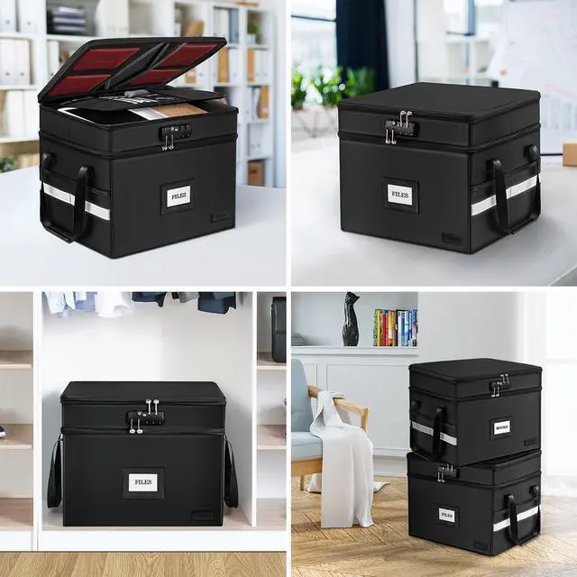Alt view image 6 of 7 - Fireproof File Organizer with Lock, 2 Layer Fireproof Document Box with 5 Tab Inserts, Portable Office File Cabinet Collapsible File Storage for Hanging Letter, Legal Size Folder