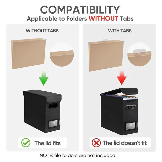 Alt view image 2 of 7 - File Organizer Box with Lid, Collapsible File Folder Organizer with Plastic Slide, Hanging File Folder Box for Office Document Storage (1 Pack, Black, S)
