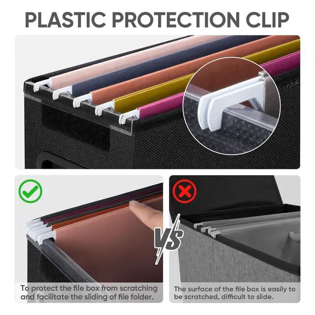 Alt view image 4 of 7 - File Organizer Box with Lid, Collapsible File Folder Organizer with Plastic Slide, Hanging File Folder Box for Office Document Storage (1 Pack, Black, S)