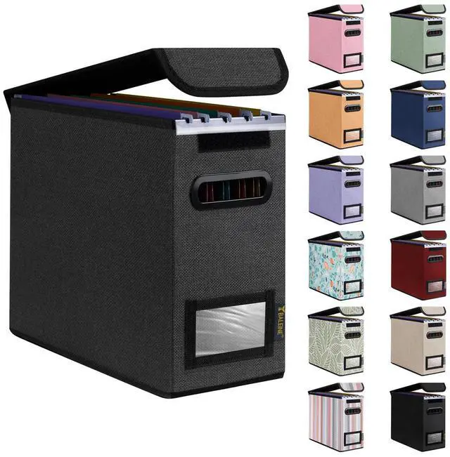 Main image of File Organizer Box with Lid, Collapsible File Folder Organizer with Plastic Slide, Hanging File Folder Box for Office Document Storage (1 Pack, Black, S)