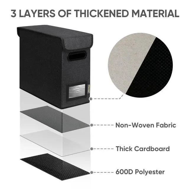 Alt view image 3 of 7 - File Organizer Box with Lid, Collapsible File Folder Organizer with Plastic Slide, Hanging File Folder Box for Office Document Storage (1 Pack, Black, S)