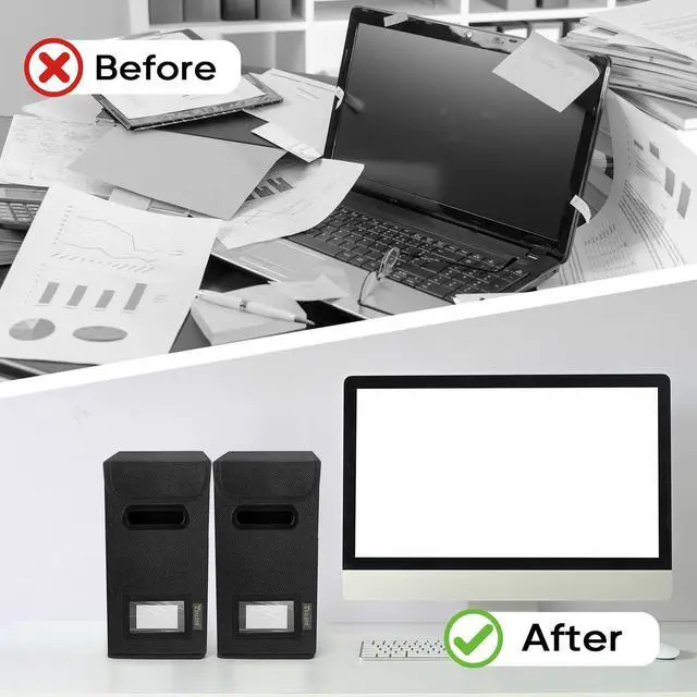 Alt view image 6 of 7 - File Organizer Box with Lid, Collapsible File Folder Organizer with Plastic Slide, Hanging File Folder Box for Office Document Storage (1 Pack, Black, S)