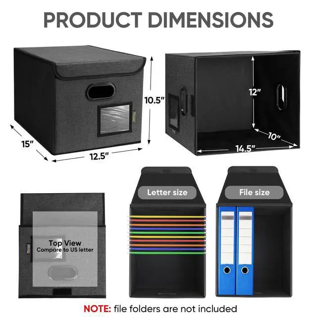 Alt view image 2 of 7 - File Organizer Box with Lid, Collapsible File Folder Organizer with Plastic Slide, Hanging File Folder Box for Office Document Storage (1 Pack, Black)