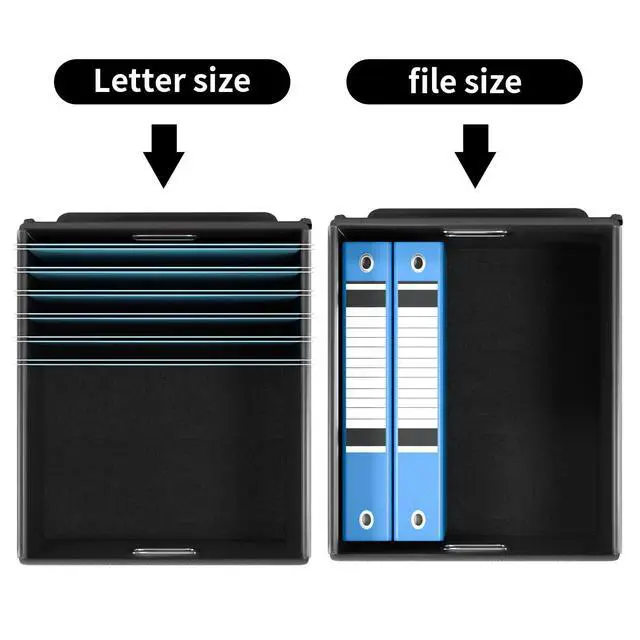 Alt view image 3 of 7 - File Organizer Box with Lid, Collapsible File Folder Organizer for Office Document Storage, Filing Box with Plastic Slide for Letter Size Hanging File Folders(1 Pack, Black & White Lattice)