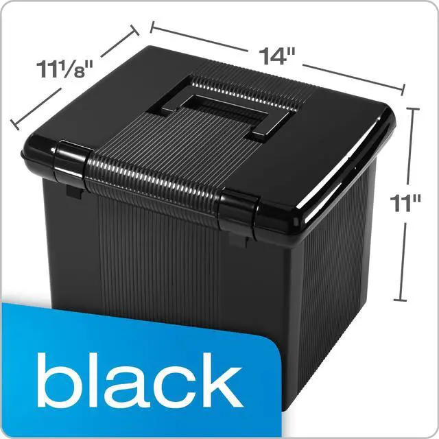 Alt view image 3 of 7 - Portable File Box with File Rails, Simple Document Storage, File Bin for Home and Office, Hinged Lid with Double Latch Closure, Black, 3 Black Letter Size Hanging Folders Included (41742AMZ)