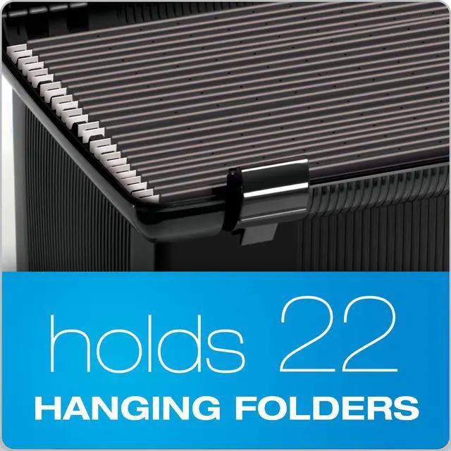 Alt view image 4 of 7 - Portable File Box with File Rails, Simple Document Storage, File Bin for Home and Office, Hinged Lid with Double Latch Closure, Black, 3 Black Letter Size Hanging Folders Included (41742AMZ)