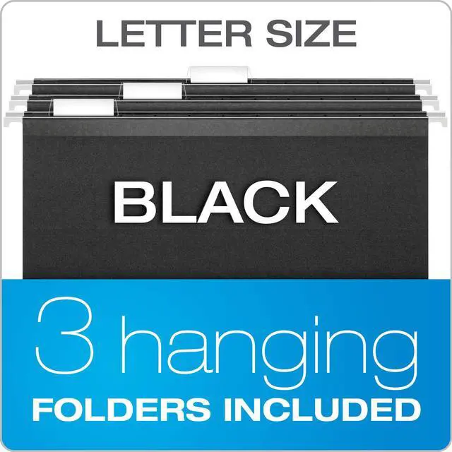 Alt view image 6 of 7 - Portable File Box with File Rails, Simple Document Storage, File Bin for Home and Office, Hinged Lid with Double Latch Closure, Black, 3 Black Letter Size Hanging Folders Included (41742AMZ)