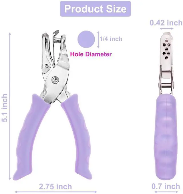 Alt view image 2 of 7 - Single Hole Punch Paper Hole Puncher for Crafts, Hole Punch for Kids and Adults, Hole Punchs with Purple Soft Grip Handle, Handheld Circle Punch for Paper Crafts in Home, Office, Classroom, 2 Pack