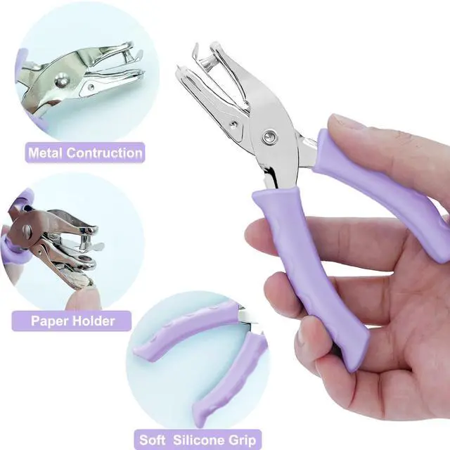 Alt view image 3 of 7 - Single Hole Punch Paper Hole Puncher for Crafts, Hole Punch for Kids and Adults, Hole Punchs with Purple Soft Grip Handle, Handheld Circle Punch for Paper Crafts in Home, Office, Classroom, 2 Pack