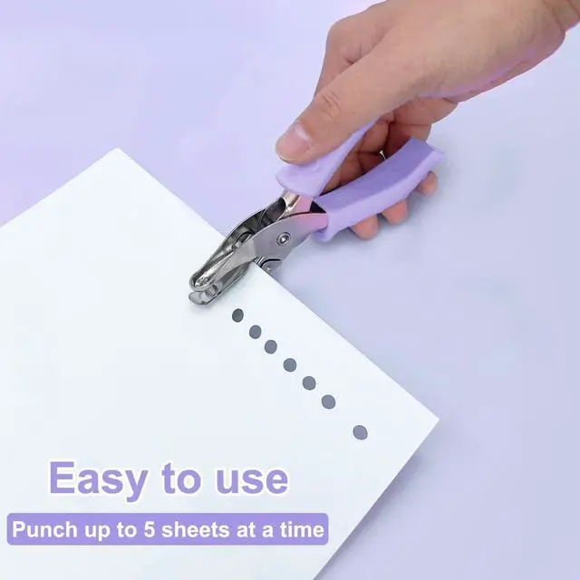 Alt view image 4 of 7 - Single Hole Punch Paper Hole Puncher for Crafts, Hole Punch for Kids and Adults, Hole Punchs with Purple Soft Grip Handle, Handheld Circle Punch for Paper Crafts in Home, Office, Classroom, 2 Pack