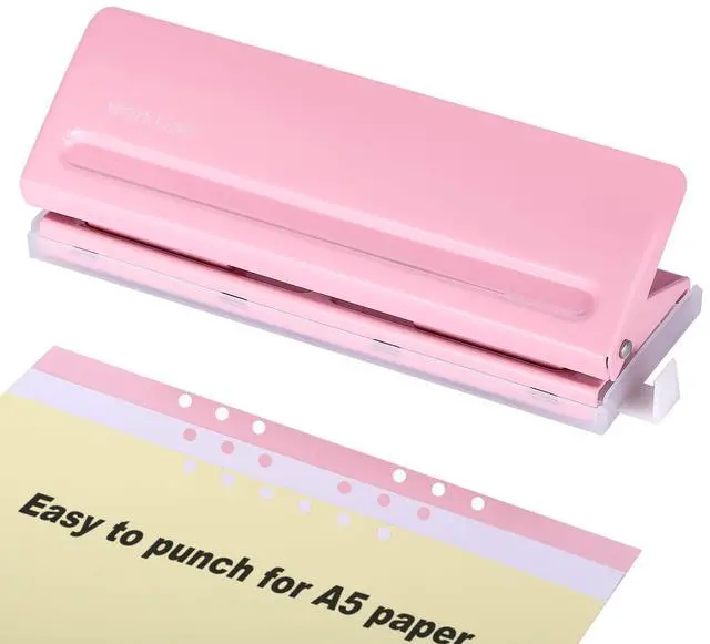 Main image of Adjustable 6 Hole Punch: Metal Six Hole Puncher for Planners and 6-Ring Binders with 6 Sheet Capacity for A4 / A5 / A6 / Personal/Pocket Size (Pink)