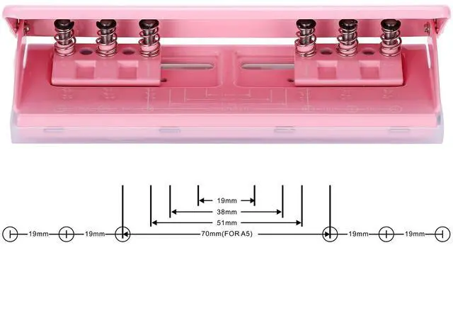 Alt view image 2 of 6 - Adjustable 6 Hole Punch: Metal Six Hole Puncher for Planners and 6-Ring Binders with 6 Sheet Capacity for A4 / A5 / A6 / Personal/Pocket Size (Pink)