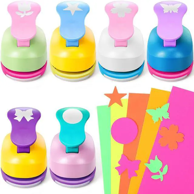 Main image of 16 Pcs Craft Hole Punch, Paper Punchers for Scrapbooking with 6 Shapes,10 Sheets Cardstock Paper, Kids Supplies for DIY, Card Making, Gift Wrapping(Fresh Style,1 Inch)