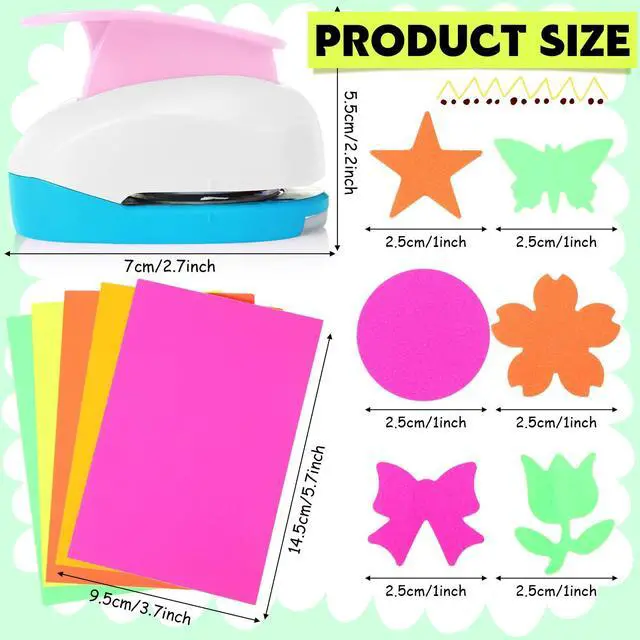 Alt view image 2 of 7 - 16 Pcs Craft Hole Punch, Paper Punchers for Scrapbooking with 6 Shapes,10 Sheets Cardstock Paper, Kids Supplies for DIY, Card Making, Gift Wrapping(Fresh Style,1 Inch)