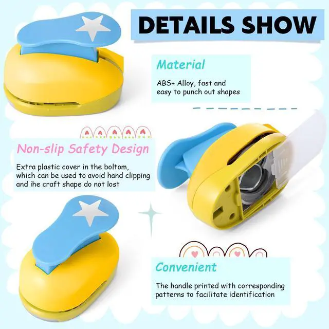 Alt view image 3 of 7 - 16 Pcs Craft Hole Punch, Paper Punchers for Scrapbooking with 6 Shapes,10 Sheets Cardstock Paper, Kids Supplies for DIY, Card Making, Gift Wrapping(Fresh Style,1 Inch)