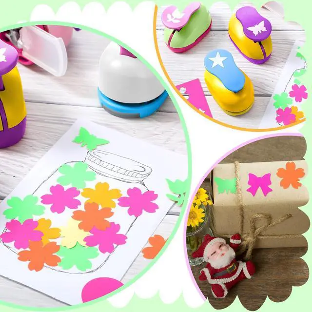 Alt view image 6 of 7 - 16 Pcs Craft Hole Punch, Paper Punchers for Scrapbooking with 6 Shapes,10 Sheets Cardstock Paper, Kids Supplies for DIY, Card Making, Gift Wrapping(Fresh Style,1 Inch)