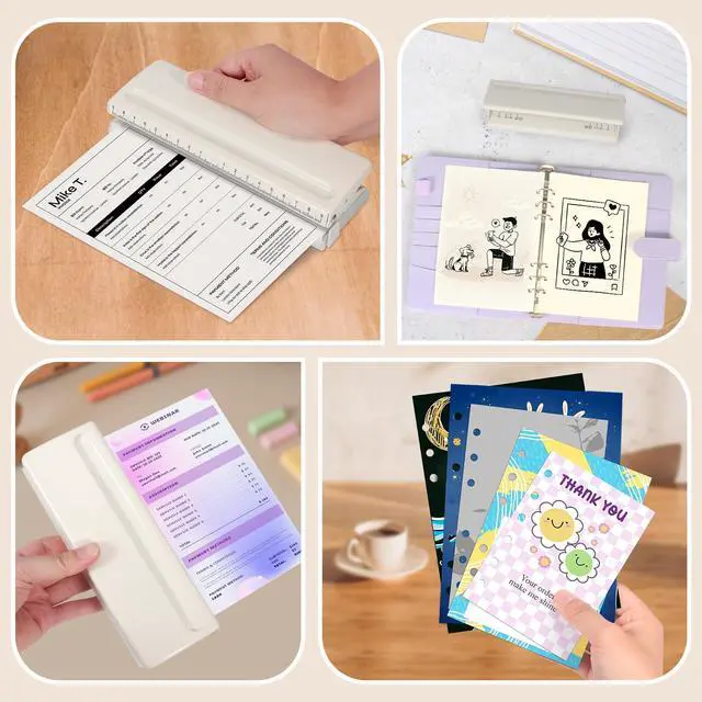 Alt view image 6 of 7 - Metal Adjustable 6 Hole Punch for A5 A6 A7 Binders/Planners, Paper Hole Puncher 6 Ring with Guide Rule, 6 Sheet Capacity, Heavy Duty 6 Hole Punch for Binder/Agenda/Notebook/Bookbinding DIY (Off White)