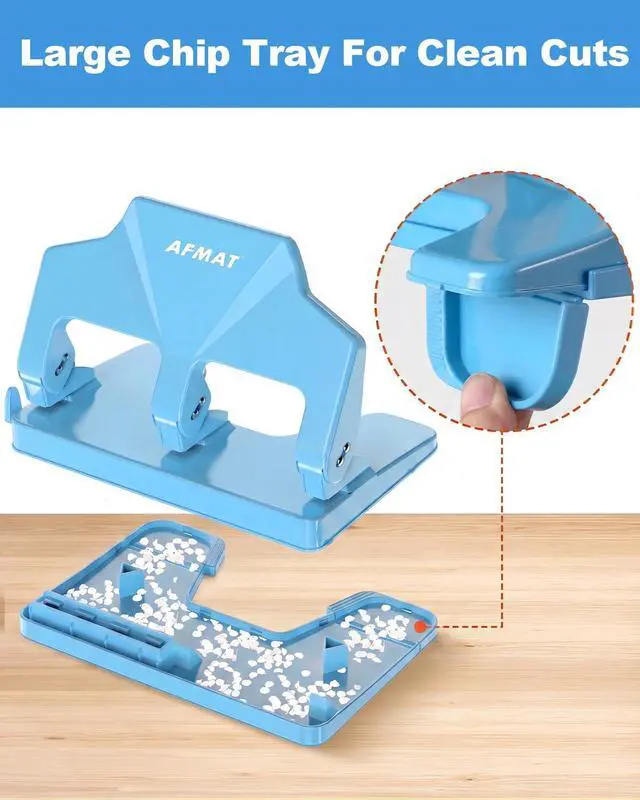Alt view image 7 of 7 - 3 Hole Punch Heavy Duty, 40-Sheet Three Hole Punch, 50% Reduced Effort, 3 Hole Puncher for Binder w/Large Chip Tray, 9/32" Holes Diameter, Metal Paper Puncher for Home/Office/School, HP14(Cyan)