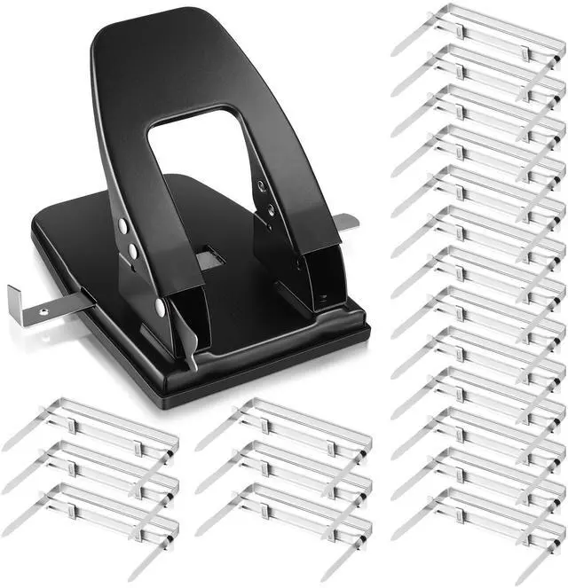 Main image of Heavy Duty 2 Hole Punch with 50pcs Paper Fasteners, Paper Two Hole Puncher and Metal Prong Fasteners Combo Set for File Folder, Padded Handle, 30 Sheet Capacity (Compressor)