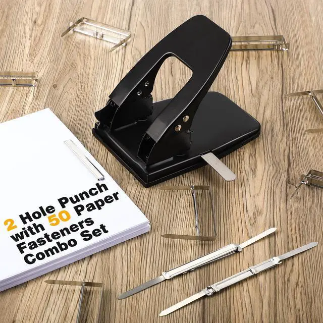 Alt view image 2 of 7 - Heavy Duty 2 Hole Punch with 50pcs Paper Fasteners, Paper Two Hole Puncher and Metal Prong Fasteners Combo Set for File Folder, Padded Handle, 30 Sheet Capacity (Compressor)