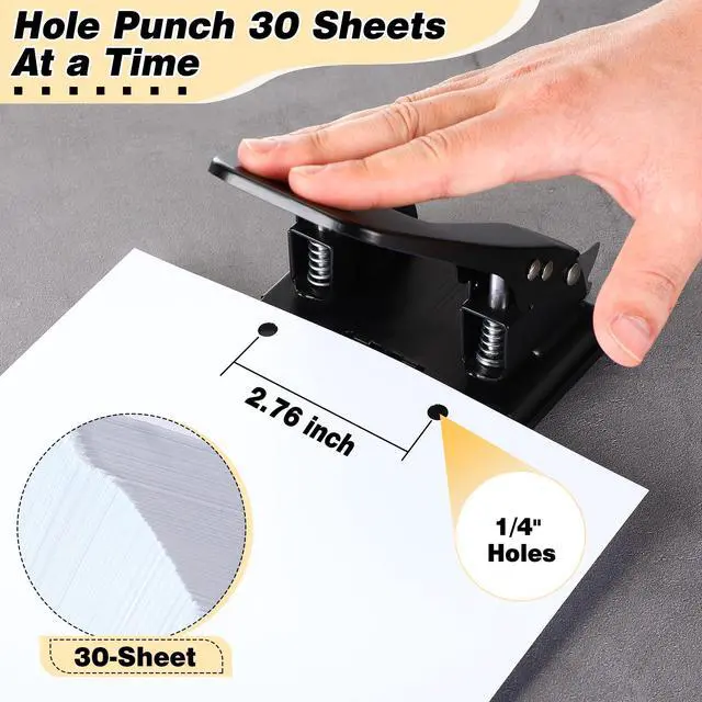 Alt view image 3 of 7 - Heavy Duty 2 Hole Punch with 50pcs Paper Fasteners, Paper Two Hole Puncher and Metal Prong Fasteners Combo Set for File Folder, Padded Handle, 30 Sheet Capacity (Compressor)