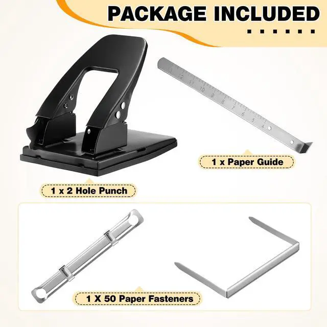 Alt view image 6 of 7 - Heavy Duty 2 Hole Punch with 50pcs Paper Fasteners, Paper Two Hole Puncher and Metal Prong Fasteners Combo Set for File Folder, Padded Handle, 30 Sheet Capacity (Compressor)