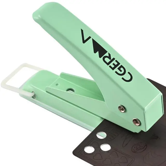 Main image of Single Hole Puncher, 1/4" Hole, 50% Labor Savings, Heavy Duty Metal Punch, 15 Sheet Capacity, for ID Cards, Chipboard, Art Project, Crafts Easy Punching, Green