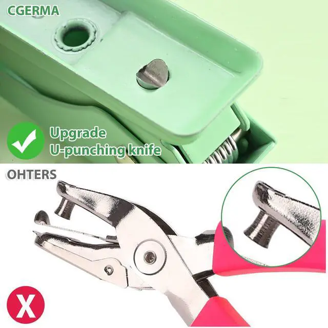 Alt view image 4 of 5 - Single Hole Puncher, 1/4" Hole, 50% Labor Savings, Heavy Duty Metal Punch, 15 Sheet Capacity, for ID Cards, Chipboard, Art Project, Crafts Easy Punching, Green