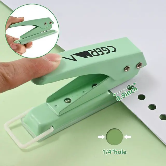 Alt view image 2 of 5 - Single Hole Puncher, 1/4" Hole, 50% Labor Savings, Heavy Duty Metal Punch, 15 Sheet Capacity, for ID Cards, Chipboard, Art Project, Crafts Easy Punching, Green