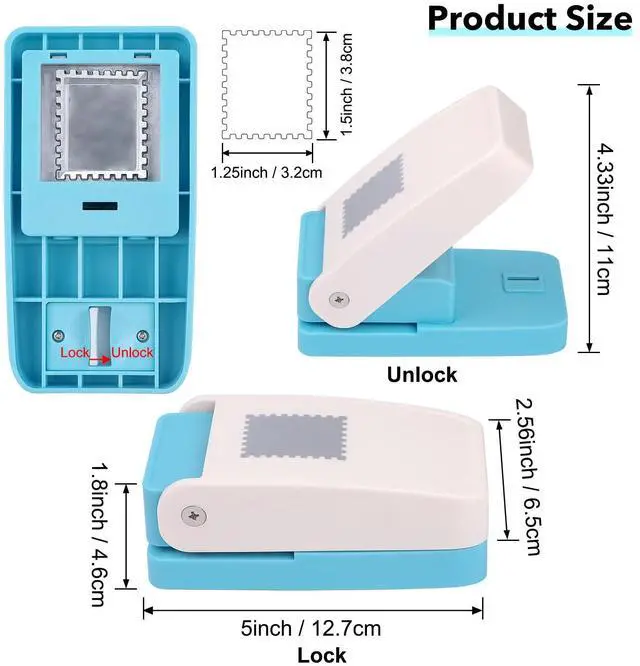 Alt view image 2 of 7 - Puncher 1.25x1.5inch Large Rectangular Postage Stamp Punch |Stamp Hole Puncher| Lever Action Paper Punches for Crafting Scrapbooking DIY Card Making Arts Crafts Supplies