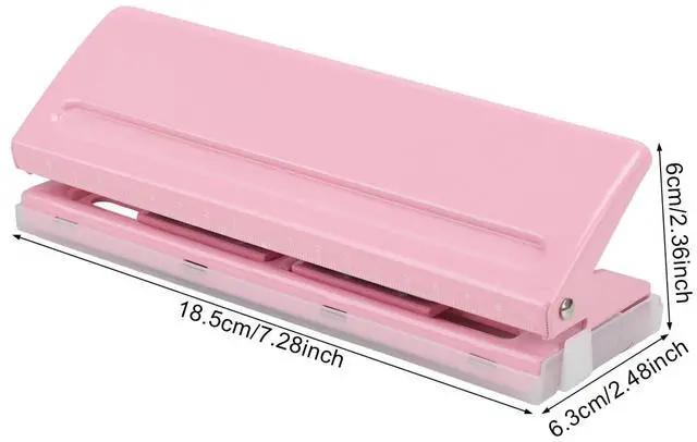 Alt view image 6 of 7 - Adjustable 6-Hole Punch - Metal Hole Puncher for A4/A5/A6, Personal & Pocket Planners - 6-Ring Binder Puncher 6-Sheet Capacity, Non-Slip Base, with Ruler & Hole Guide (Pink)