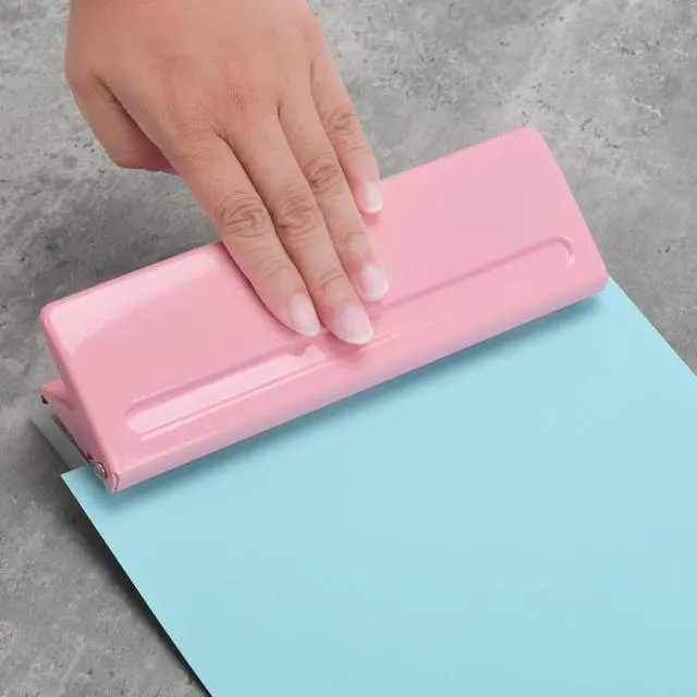 Alt view image 7 of 7 - Adjustable 6-Hole Punch - Metal Hole Puncher for A4/A5/A6, Personal & Pocket Planners - 6-Ring Binder Puncher 6-Sheet Capacity, Non-Slip Base, with Ruler & Hole Guide (Pink)