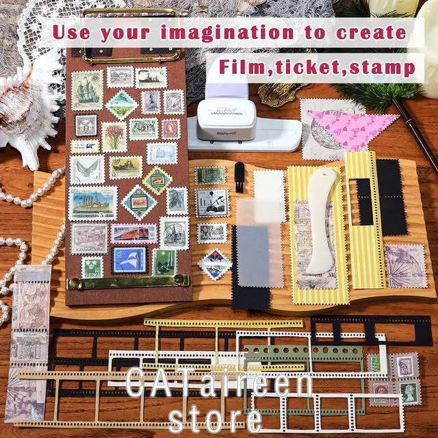 Alt view image 2 of 7 - Postage Stamp Border Puncher with Scrapbooking Paper Folder Tool Card Making Supplies Kits Film Strips Cutter Hole Punch Crafting Journaling Scrapbook Materials Junk Journal DIY Kit