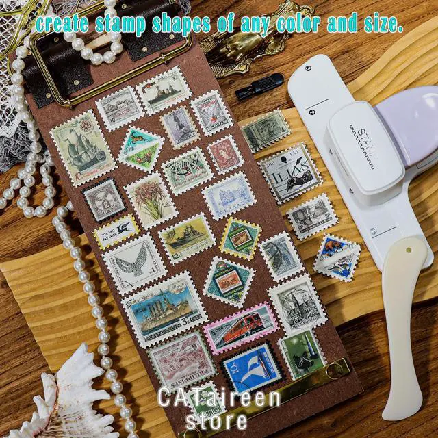 Alt view image 5 of 7 - Postage Stamp Border Puncher with Scrapbooking Paper Folder Tool Card Making Supplies Kits Film Strips Cutter Hole Punch Crafting Journaling Scrapbook Materials Junk Journal DIY Kit