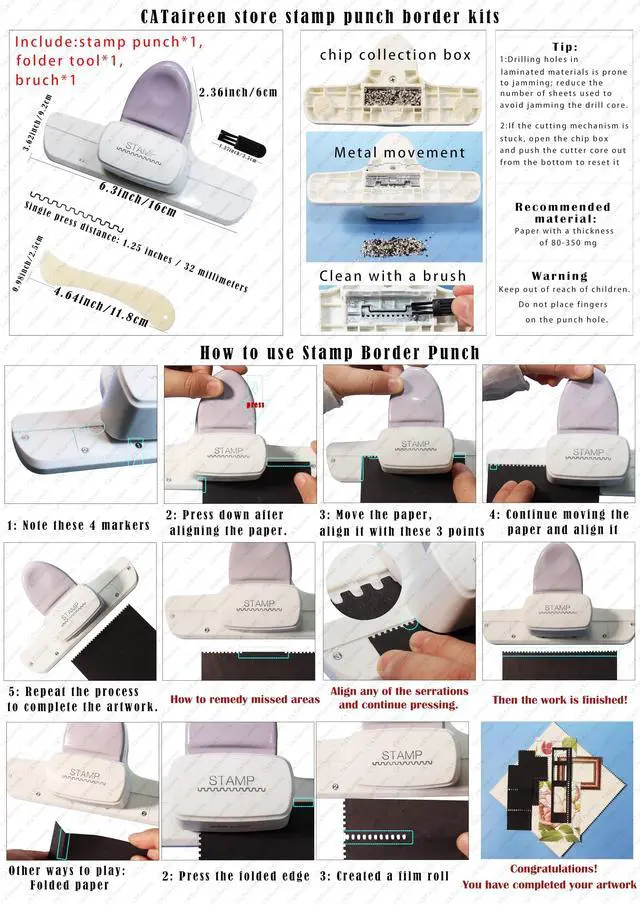 Alt view image 3 of 7 - Postage Stamp Border Puncher with Scrapbooking Paper Folder Tool Card Making Supplies Kits Film Strips Cutter Hole Punch Crafting Journaling Scrapbook Materials Junk Journal DIY Kit