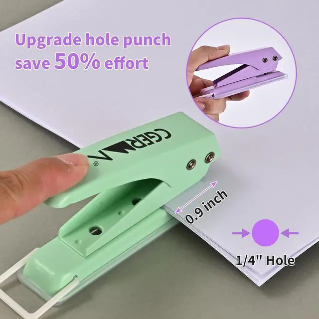 Alt view image 2 of 6 - Single Hole Puncher, 3 Pack 1/4" Hole, 50% Labor Savings, Heavy Duty Metal Punch, 15 Sheet Capacity, for ID Cards, Chipboard, Art Project, Crafts Easy Punching,