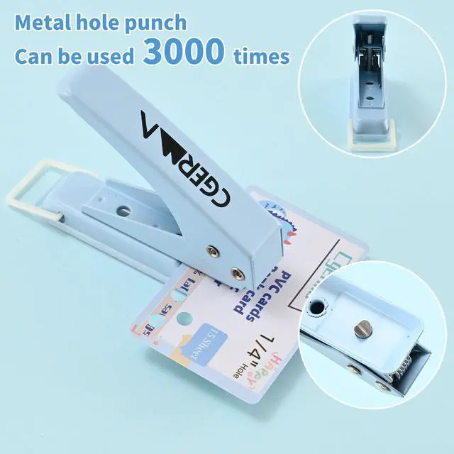 Alt view image 3 of 6 - Single Hole Puncher, 3 Pack 1/4" Hole, 50% Labor Savings, Heavy Duty Metal Punch, 15 Sheet Capacity, for ID Cards, Chipboard, Art Project, Crafts Easy Punching,