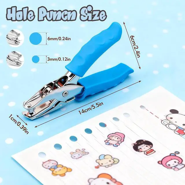 Alt view image 2 of 7 - 2 Pcs Hole Punch, 1/4" and 1/8" Hole Puncher with Blue Soft Grip for Crafts, Scrapbooks, Tags, Tickets, Handheld Circle Single Hole Punch for Home, Office and Classroom