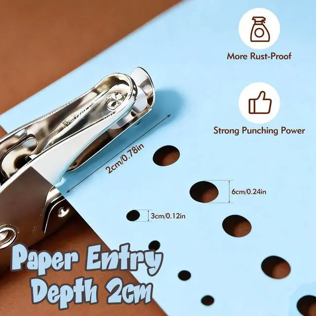 Alt view image 3 of 7 - 2 Pcs Hole Punch, 1/4" and 1/8" Hole Puncher with Blue Soft Grip for Crafts, Scrapbooks, Tags, Tickets, Handheld Circle Single Hole Punch for Home, Office and Classroom