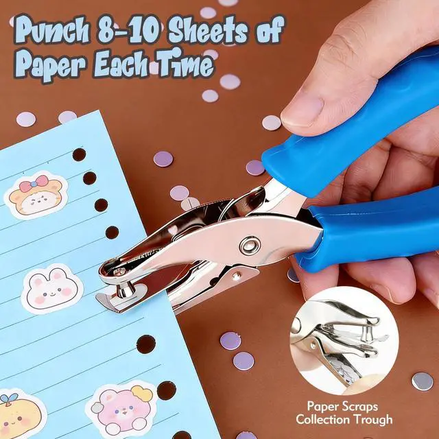 Alt view image 4 of 7 - 2 Pcs Hole Punch, 1/4" and 1/8" Hole Puncher with Blue Soft Grip for Crafts, Scrapbooks, Tags, Tickets, Handheld Circle Single Hole Punch for Home, Office and Classroom