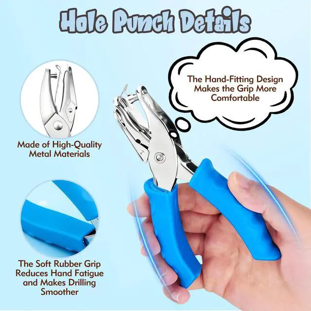 Alt view image 7 of 7 - 2 Pcs Hole Punch, 1/4" and 1/8" Hole Puncher with Blue Soft Grip for Crafts, Scrapbooks, Tags, Tickets, Handheld Circle Single Hole Punch for Home, Office and Classroom