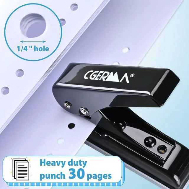Alt view image 2 of 6 - Single Hole Punch, 30 Sheet Capacity, with 10 Pcs Loose Leaf Binder Rings, Heavy Duty Paper Hole Puncher, 1/4" Hole Punches, 60% Labor Savings for for ID Cards, Chipboard Art Projects, Black